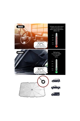 Katlanabilir Oto Ön Cam Güneşlik Şemsiye Tip 140x75 Cm Güneş Koruyucu Isı Yalıtımlı Araç Gölgelik140cm X 75cm