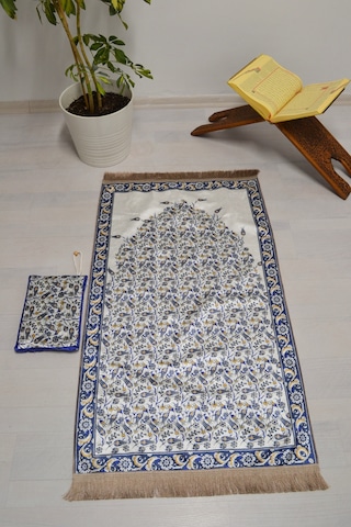 Çantalı Fermuarlı Seccade Lale Desenli Lacivert L012 Hafif Ve İnce Dokulu