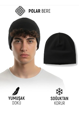 Qulothes Qu-tex Extra Kalın Termal Polar Soğuk Geçirmez Bere Unisex Pamuklu Kışlık Şapkaa Siyah