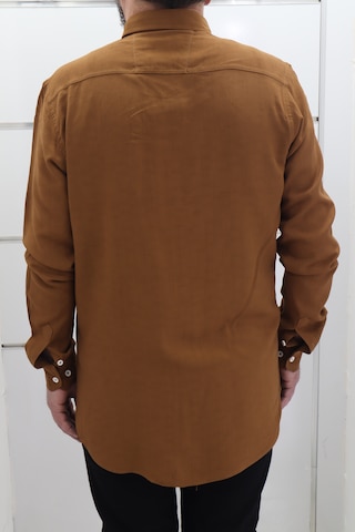 Becces Dmctekstil Erkek 009 Düz Spor Kesim Dar Kalıp Cepsiz Uzun Kollu Yazlık Keten Gömlek Kiremit