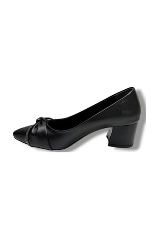C-shoes 150-26 Cilt Deri Düğüm Taşlı Kalın Topuk Kadın Ayakkabı 38-40 Siyah