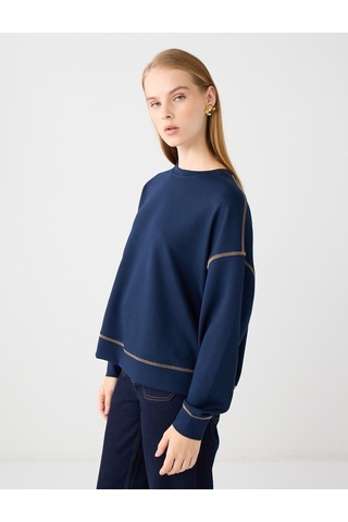 Jimmy Key Lacivert Bisiklet Yaka Uzun Kollu Modal Sweatshirt 5ww235288494