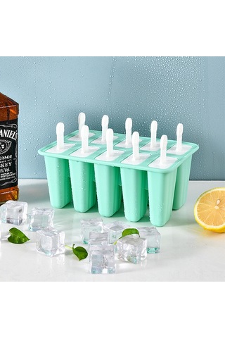 Mufunye Nordik Yeşil 10 Hücre Silikon Buz Çubuğu Ve Dondurma Kalıbı Seti - Evde Kolayca Buz Ve Dondurma Hazırlama Aracı Çok Renkli