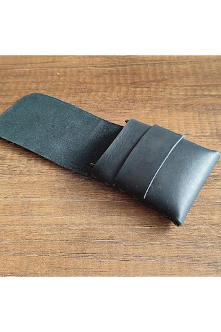 Sumerian Leather Craft Minimalist Deri Kartlık Siyah Anahtarlık Hediye Siyah