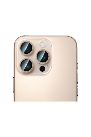 Apple Uyumlu   iPhone 16 Pro Max Caseworld Alloy Serisi Oleofobik Anti Reflective Kamera Lens Koruyucu Gold