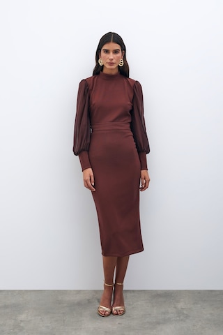 Sateen Midi Boy Kalem Etek - Kahve