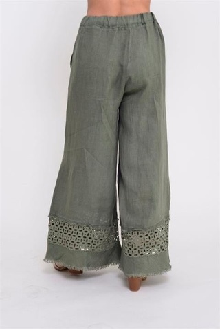 Eren Style İtalyan Fisto Paça Detaylı Keten Pantolon-9893 Haki
