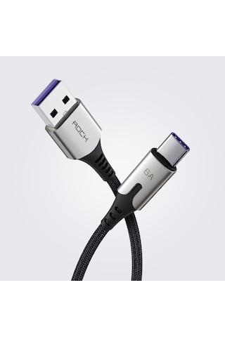 Rock M1 Type-c Metal Alaşımlı 66w 6a Hızlı Şarj Ve Senkronizasyon Kablosu Siyah