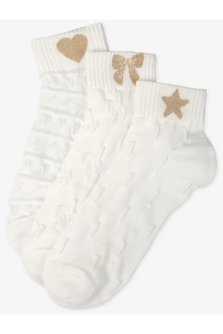 Bolero 3'lü Simli Nakışlı Kısa Çorap Beyaz