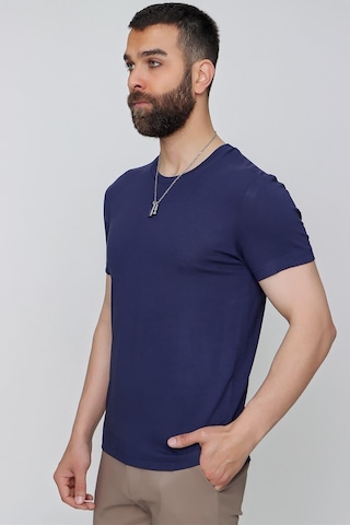 Efor Slim Fit Bisiklet Yaka Düz Pamuklu Lacivert Tişört Ts 823 Lacivert