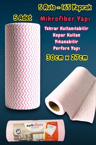 Technow Softtex 33 Yaprak Kopar Kullan Rulo Hassas Temizlik Bezi 27x30cm 5 Adet Pembe