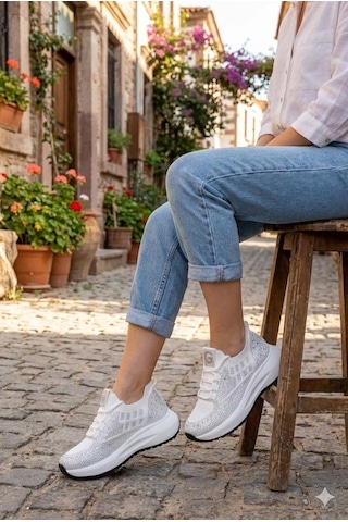 Guja 26y301 Rahat Taşlı Tekstil Günlük Spor Sneaker Kadın Ayakkabı Beyaz