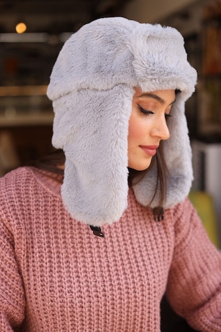 Çıtçıtlı Kürklü Kulaklıklı Peluş Bere Şapka Rkş-03 Gri Gri