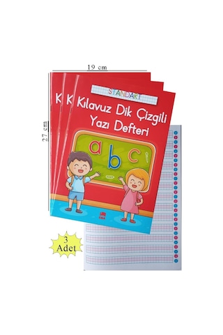Güzel Yazı Defteri A4 Boy 19 x 27 CM Kılavuz Dik Çizgili 24 Yaprak 3 Adet