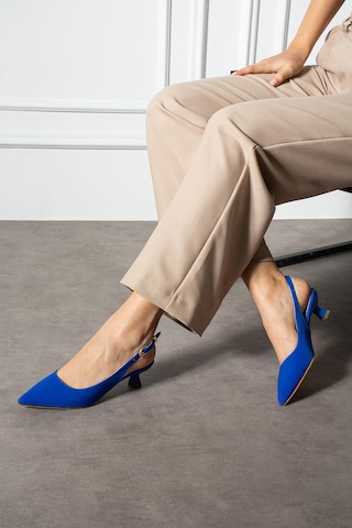 Shoetek Sunia Kadın Topuklu Ayakkabı Yandan Bantlı Stiletto Saks Mavisi Saten Saks Mavi
