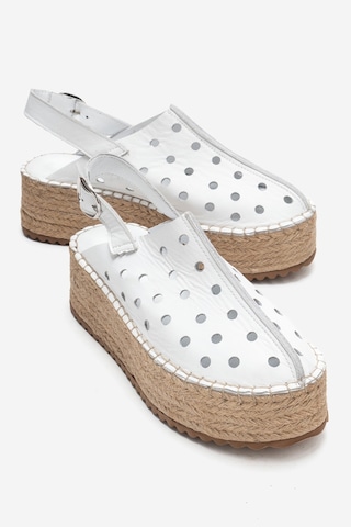 Luvishoes Fraga Beyaz Cilt Hakiki Deri Kadın Hasır Dolgu Taban Sandalet Beyaz