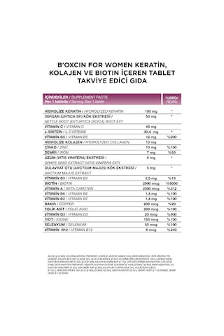 Bioxcin Womens Hair 30 Tablet - Keratin Kolajen Biotin Çinko Demir Selenyum Dul Avrat L Sistein Saç Vitamini
