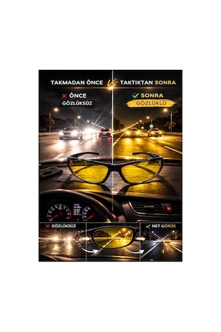 Ayağıma Getir Optic Master Antifar Gece Sürüş Gözlüğü/gece Görüş Gözlüğü Model 8813 Sarı Tek Ebat Çok Renkli