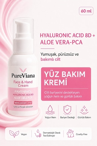 Pureviana Hyaluronik Asit 8D + Aloe Vera + Cica Bariyer Onarıcı Yatıştırıcı ve Nemlendirici Yüz Kremi 60 ML