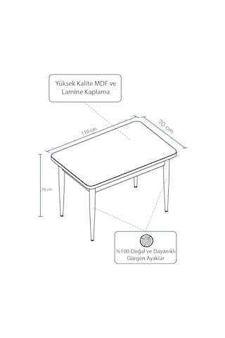 Tulca Serisi Beyaz 71x110 Mdf Ahşap Ayaklı Kaliteli Sabit Yemek Masası Beyaz