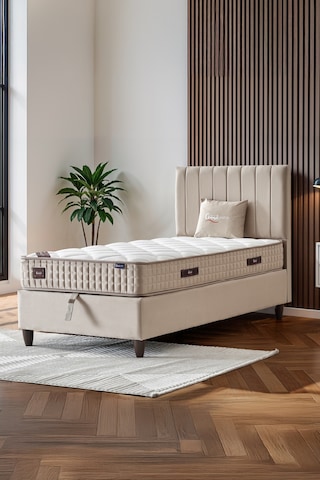 Manolya Tek Kişilik Sandıklı Baza Antibakteriyel Ortopedik Paket Yaylı Yatak 3 Lü Set 90 x 190