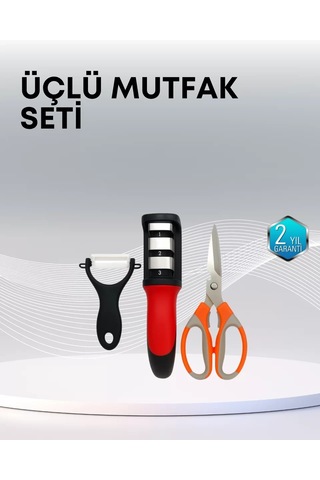 Çok Fonksiyonlu Mutfak Makas Seti 3 Makas Bileyici Ve Soyacak Dahil Çok Renkli