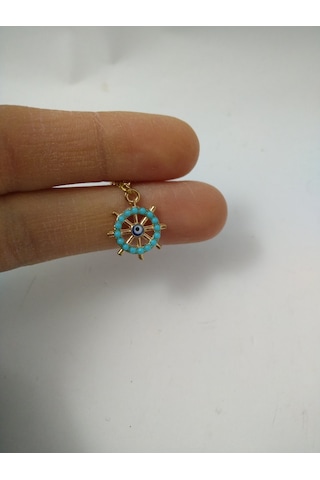 Turkuaz (Firuze) Taşlı Dümen Modeli Kolye Altın