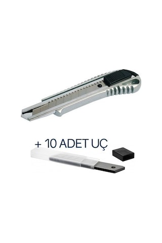 Metal Maket Bıçağı-Falçata + 10 Adet Maket Bıçağı Yedeği