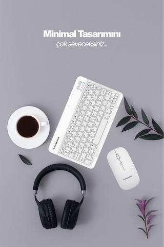 Tablet Ve Telefonlar İçin Bluetooth - Wireless Klavye Ve Mouse Set - Beyaz Diğer