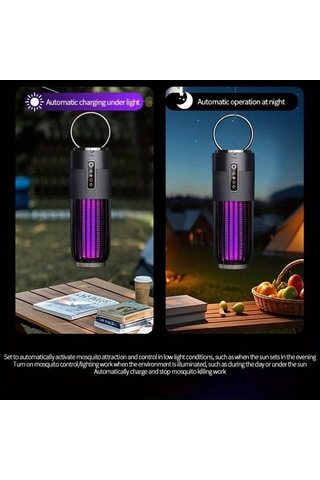Xuweiwei Gri Usb Ve Güneş Şarjlı Sivrisinek Öldürücü Lamba 3 Zaman Ayarı Taşınabilir Böcek Kovucu Kamp Ev İçin