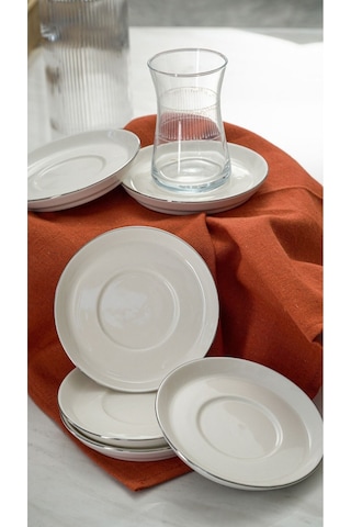Rüya Platin Yaldız Porselen Çay Tabağı Kırık Beyaz 12 CM 6'lı Kırık Beyaz