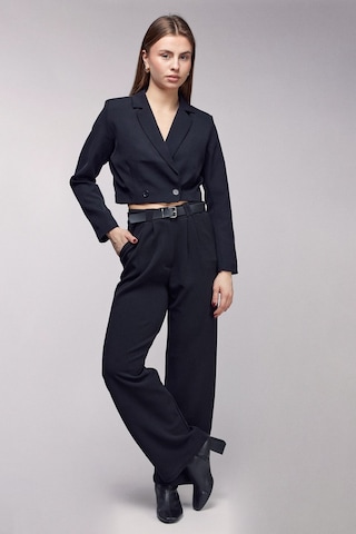 Saade Sââde Kadın Regular Fit Kruvaze Kapama Dokuma Crop Blazer Ceket -şık & Spor Siyah