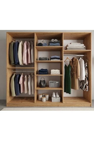 Zeplin Tamamı Mdf 6 Kapaklı Dolap Gardırop Çam 180 Cm