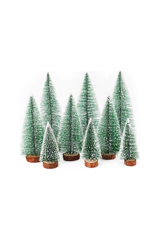 9 Adet Yılbaşı Mini Masa Çam Ağacı Masa Üzeri 9 Lu Set Nevada Ağaç 8 - 12 - 15 Cm Uçlarına Kar Yağmış Karlı Çam Ağacı Yılbaşı Hediyesi 15 CM