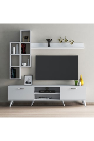 Mega 180 Lik Kitaplıklı Raflı Tv Ünitesi Beyaz - Tvu0301
