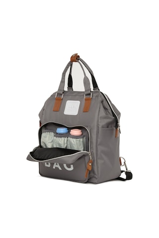 Bagmori Baby Bag Baskılı Cepli Anne Bebek Bakım Sırt Çantası Gri