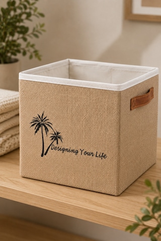 Jüt Dolap Düzenleyici Saklama Kutusu 25x25x25 Cm Katlanabilir Çok Amaçlı Organizer Sepet Doğal