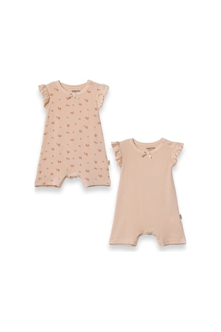 Babycosy Organic Wear %100 Organik Pamuk,2 Li Kız Bebek Tulum,fırfırlı Kısa Kol,yazlık Tulum Set,0-24 Ay,bebek Serisi Şeftali