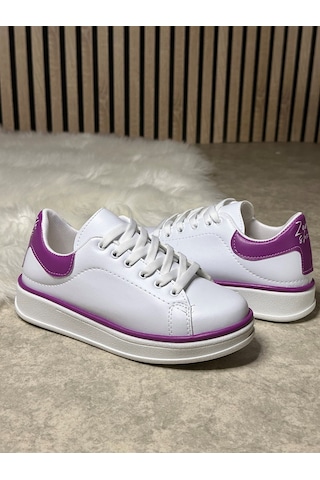 Günlük Kadın Sneaker Spor Ayakkabı Bağcıklı Rahat Hafif Kalın Tabanlı 525g Beyaz-mor