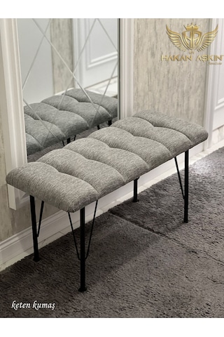 By Hakan Aşkın Metal 4 Ayaklı 90 Cm Eco Keten Gri Puf & Bench Tekli 2024
