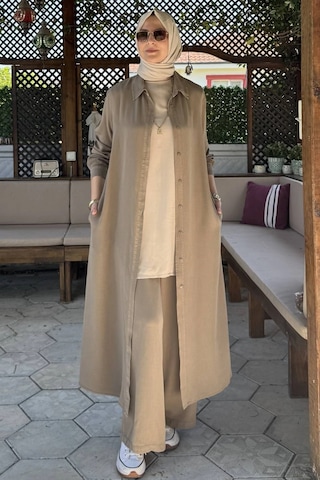 Rabia Şamlı Elif Pantolonlu Takım Vizon Normal