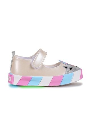 Kiko Kids Gilan Cırtlı Işıklı Kız Bebek Babet Ayakkabı Sedef
