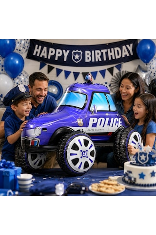 4d Polis Arabası Folyo Balon 68x58 Cm Polis Temalı Doğum Günü Parti Süsü Dekorasyon Çok Renkli