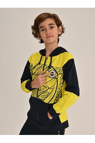Fenerbahçe Sarı Lacivert Tribün Brush Detaylı Çocuk Sweatshirt Lacıvert-sarı