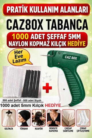 Caz Türban Gelinlik Tabancası 80x Ve1000 Ad 500 Şeffaf-500 Siyah 5mm Naylon Kılçık