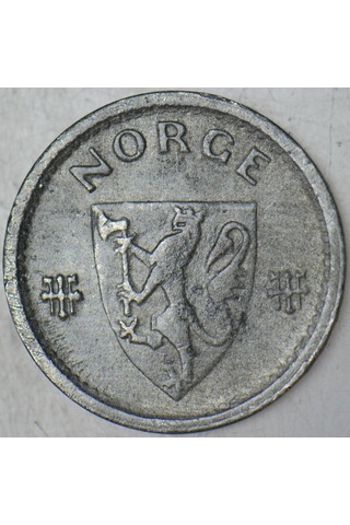 Norveç 10 Öre 1942 Iı. Dünya Savaşı Alman İşgali Dönemi. Çinko.