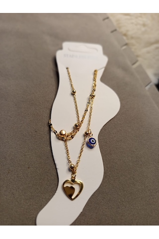 Stainless Steel Kalpli Nazar Boncuklu Çelik Halhal Gold