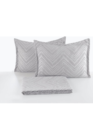 Elart Petra Keten Görünümlü Yatak Örtüsü Seti 3 Parça Çift Kişilik Gri