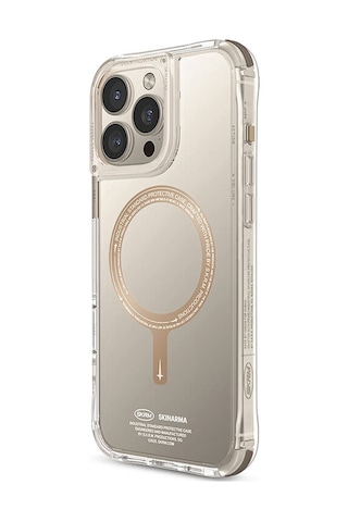 Apple iPhone 16 Pro Uyumlu Kılıf Magsafe Özellikli Şeffaf Airbag Tasarımlı Skinarma Saido Prime Kapak Gold