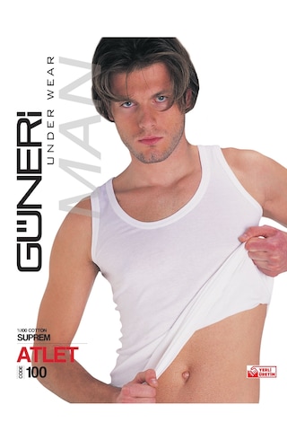 Erkek Beyaz Süprem Atlet % 100 Pamuklu Atlet 3'lü Paket 100-3b Beyaz